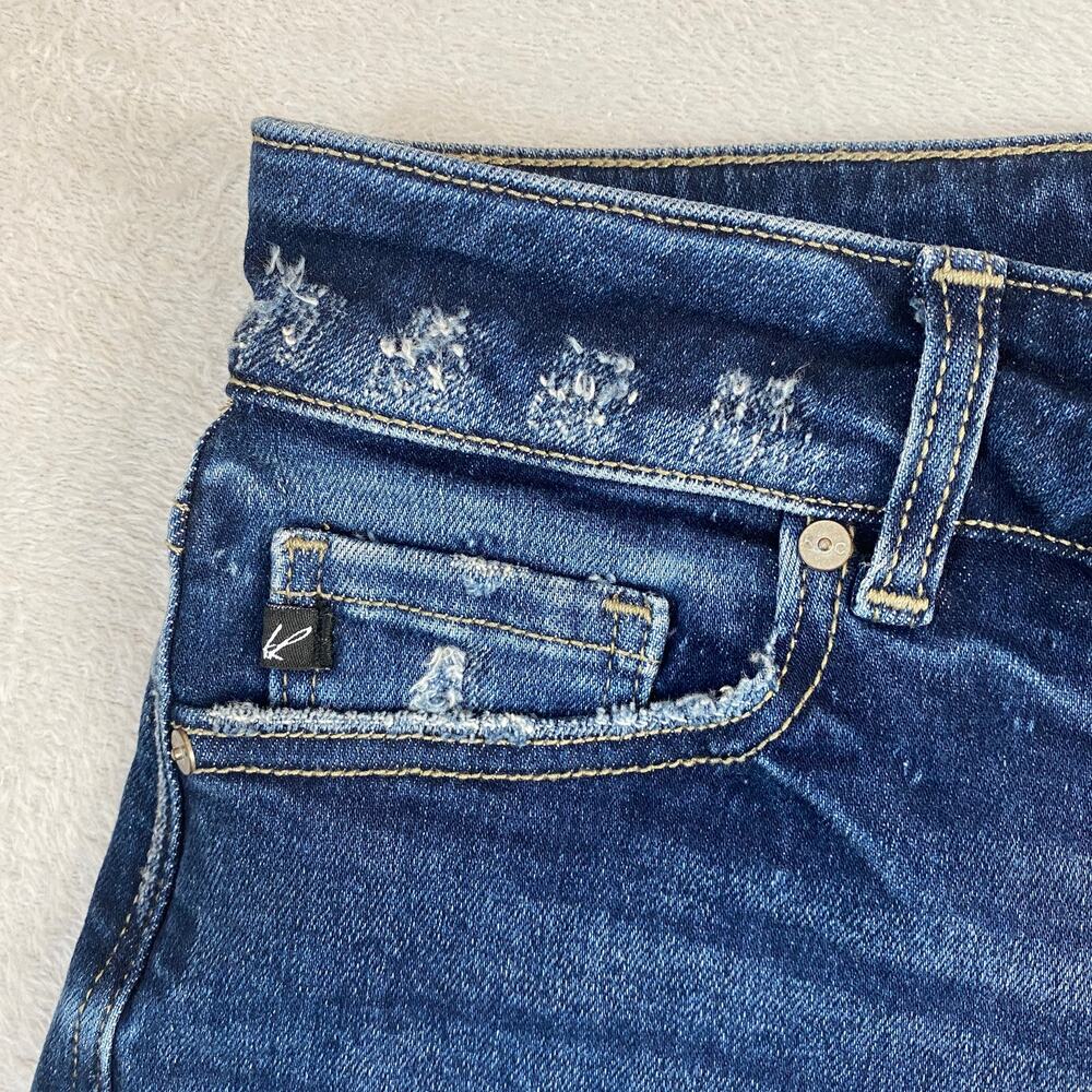KanCan High Rise Denim Cutoff Shorts Women Plus Blue Dark Wash Fray Hem NWOT - Picture 3 of 8